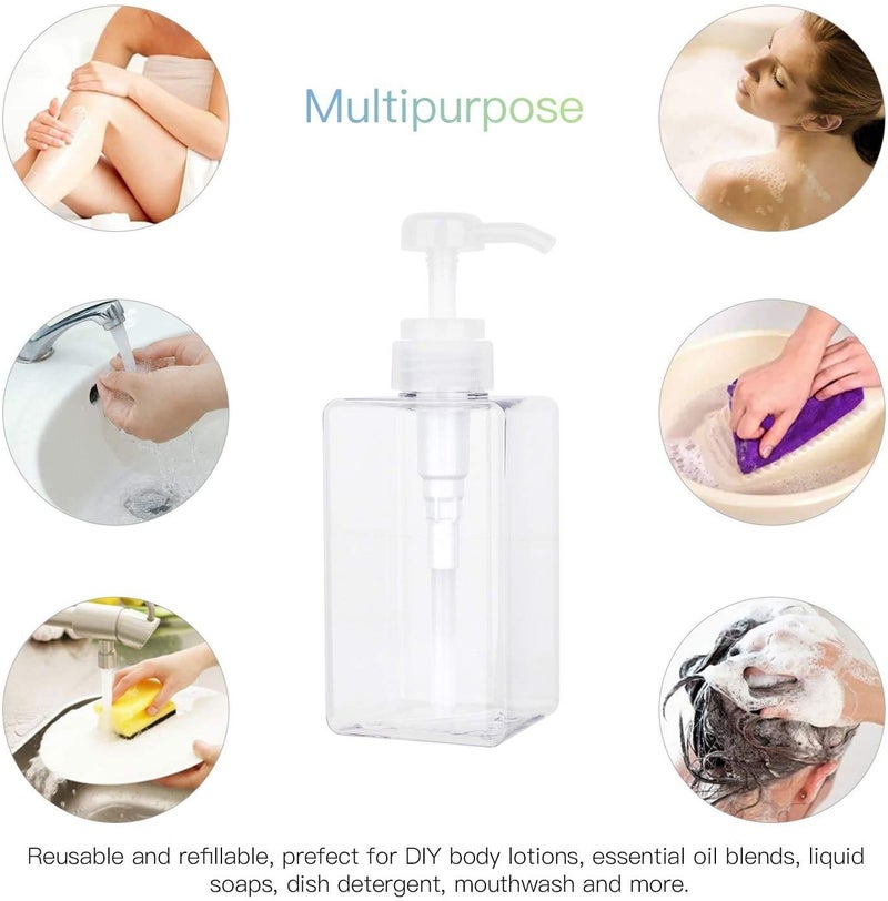 JiatuA Pump Bottle  Refillable Plastic Empty Lotion Soap Dispenser Liquid Container for Bathroom Shampoo and Body Wash  15oz/450ml Clear 2 Pack - Image 4